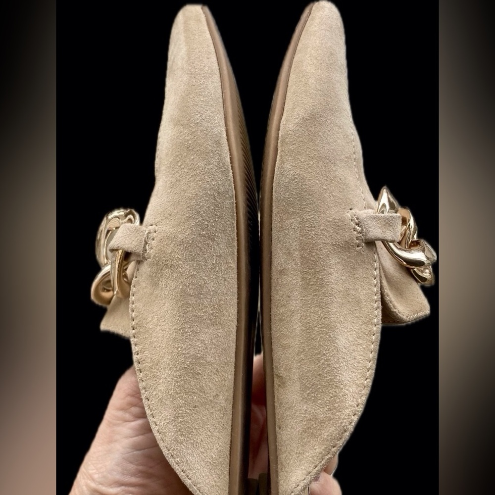 Steve Madden Slip On Mule Camel Suede Gold Tone Chain Cowgirl Event Woman Size 7 - Picture 11 of 12